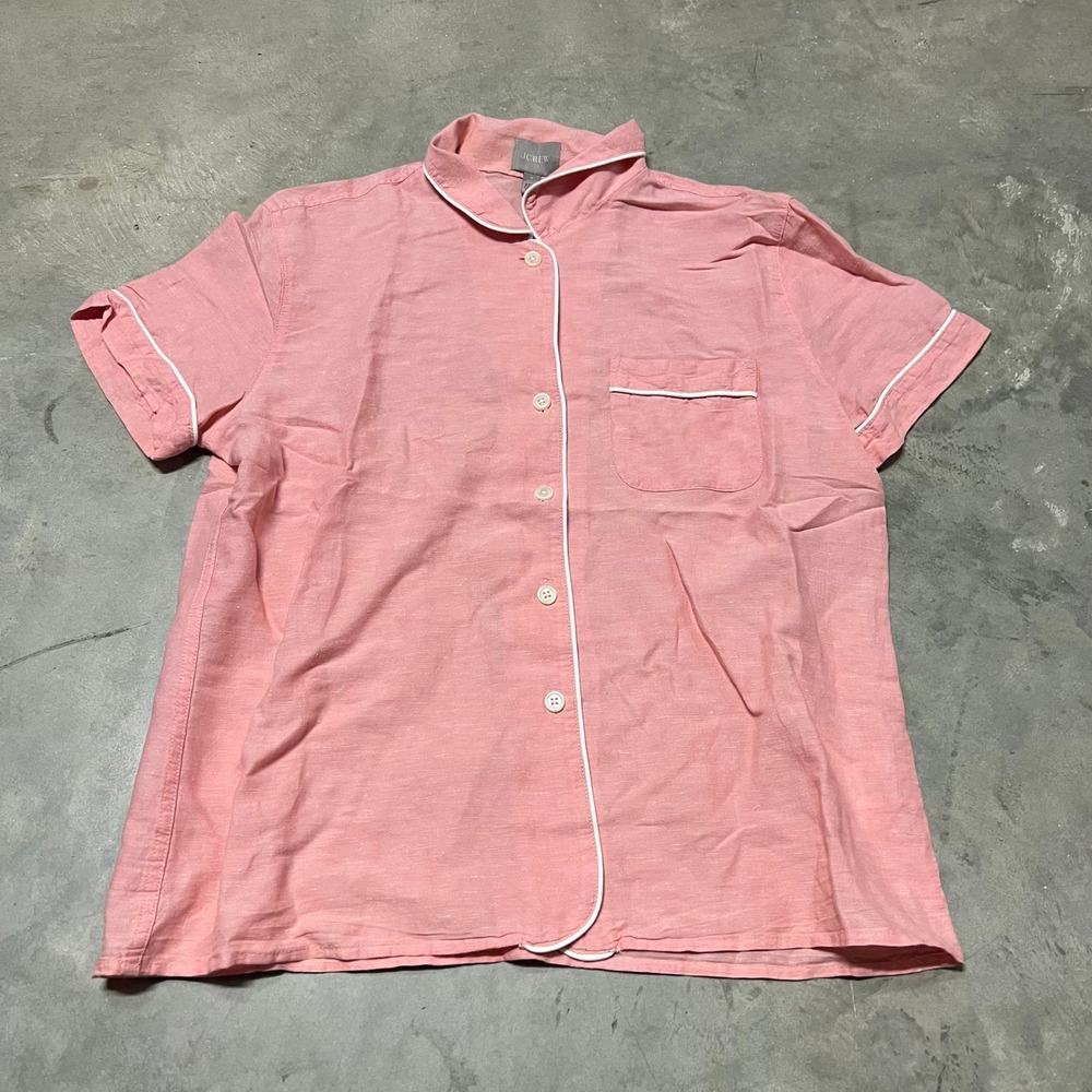 J.Crew Re-Imagined Pink Linen Cotton Short Sleeve Pajama Top AY362 Size M